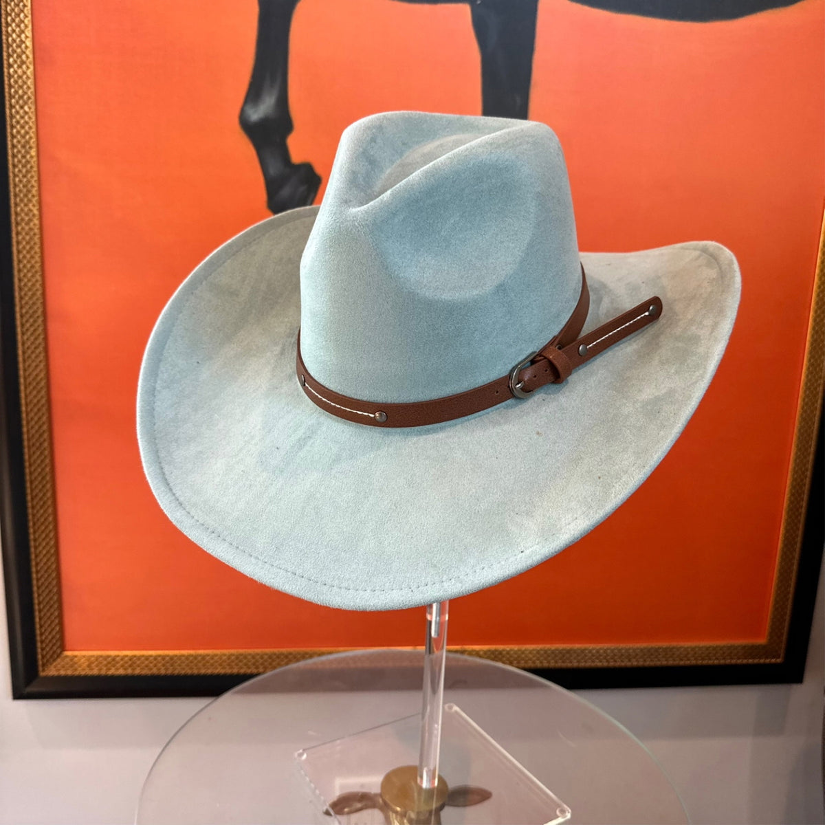 Vegan Suede Cowboy Hat with Slim Leather Belt