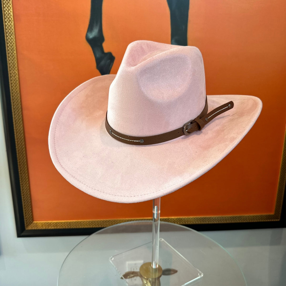 Vegan Suede Cowboy Hat with Slim Leather Belt