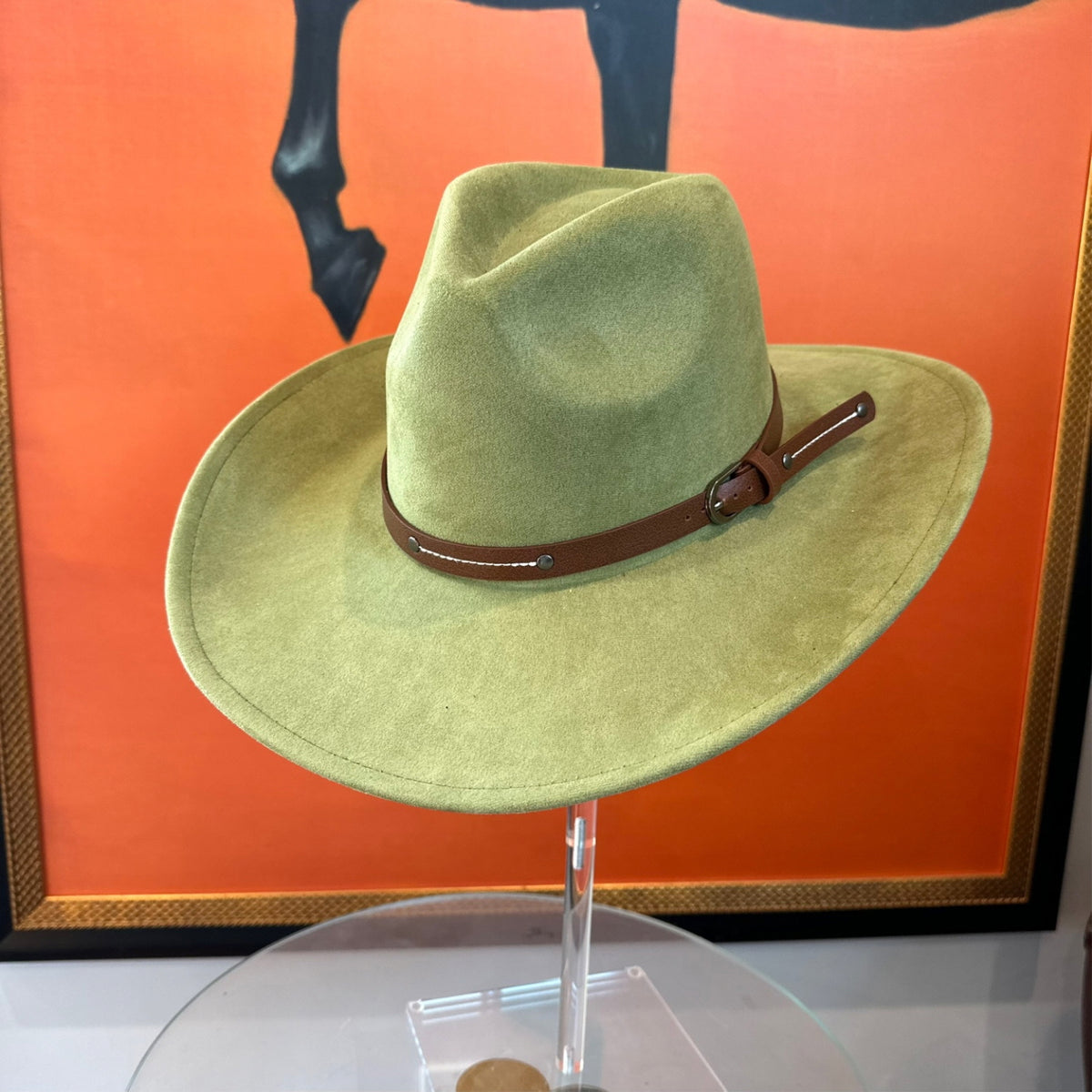 Vegan Suede Cowboy Hat with Slim Leather Belt