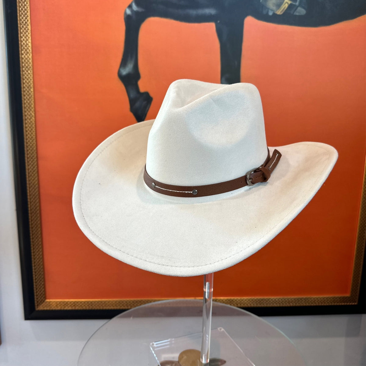 Vegan Suede Cowboy Hat with Slim Leather Belt