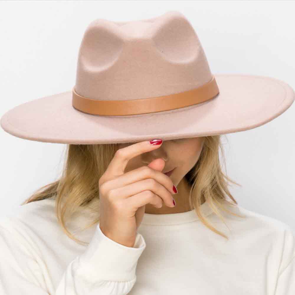 VEGAN FELT FEDORA W/ LEATHER BELT