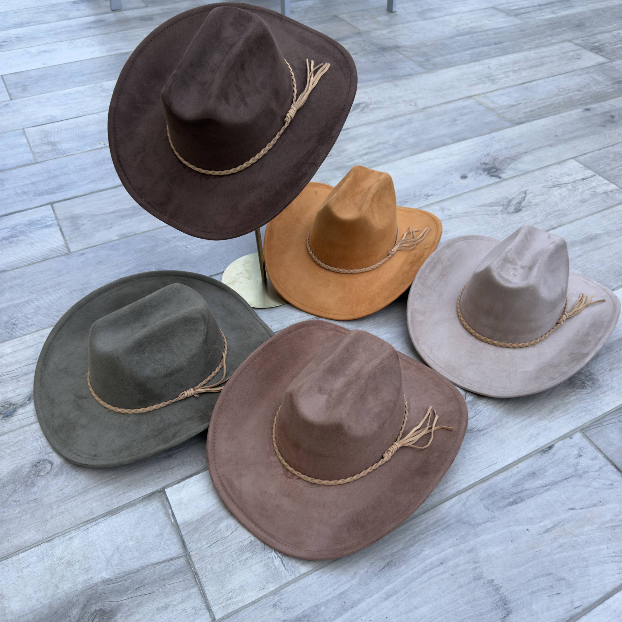 Vegan Suede Cattleman Cowboy Hat with Suede Hat Band