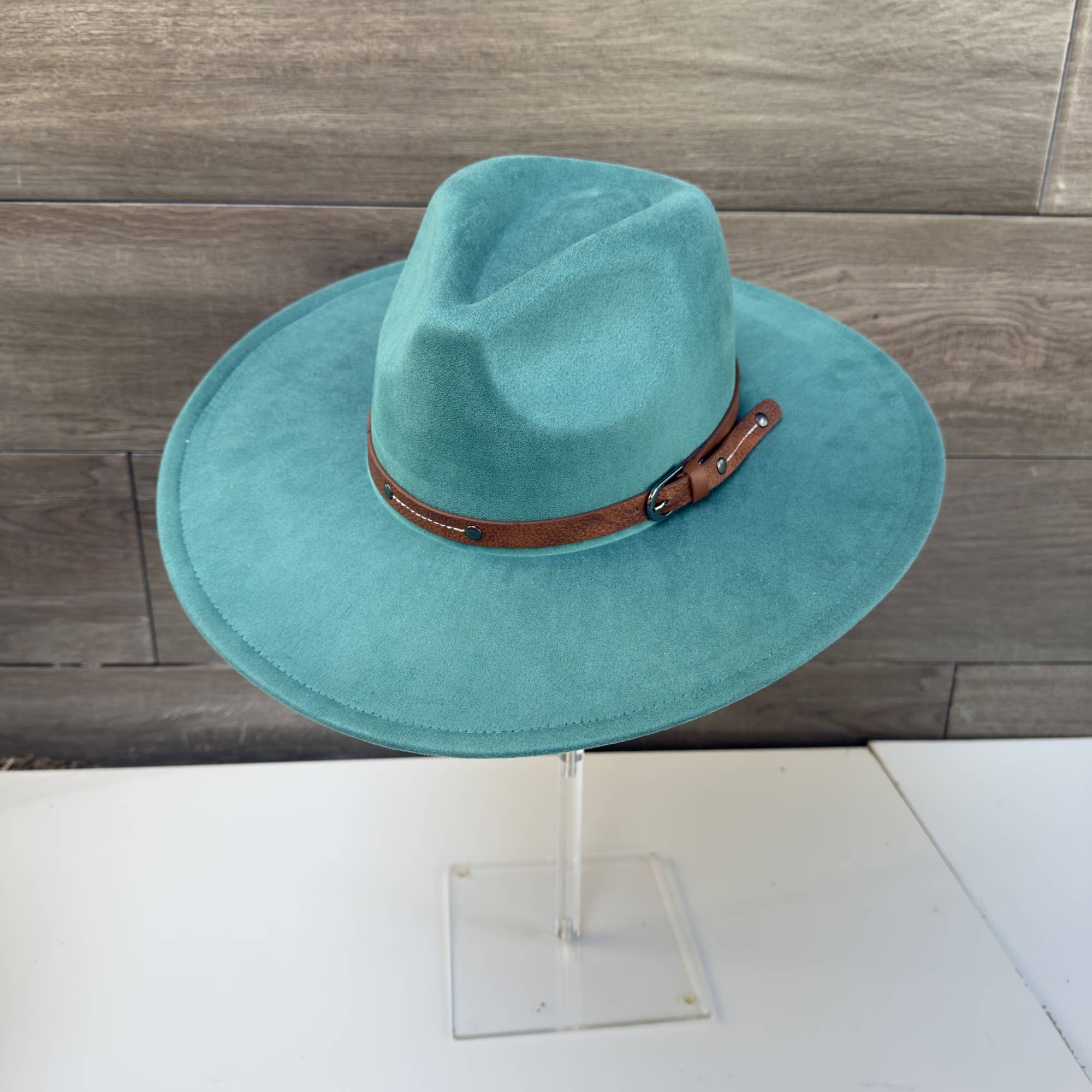 Wide Brim Suede Hat with Leather Belt