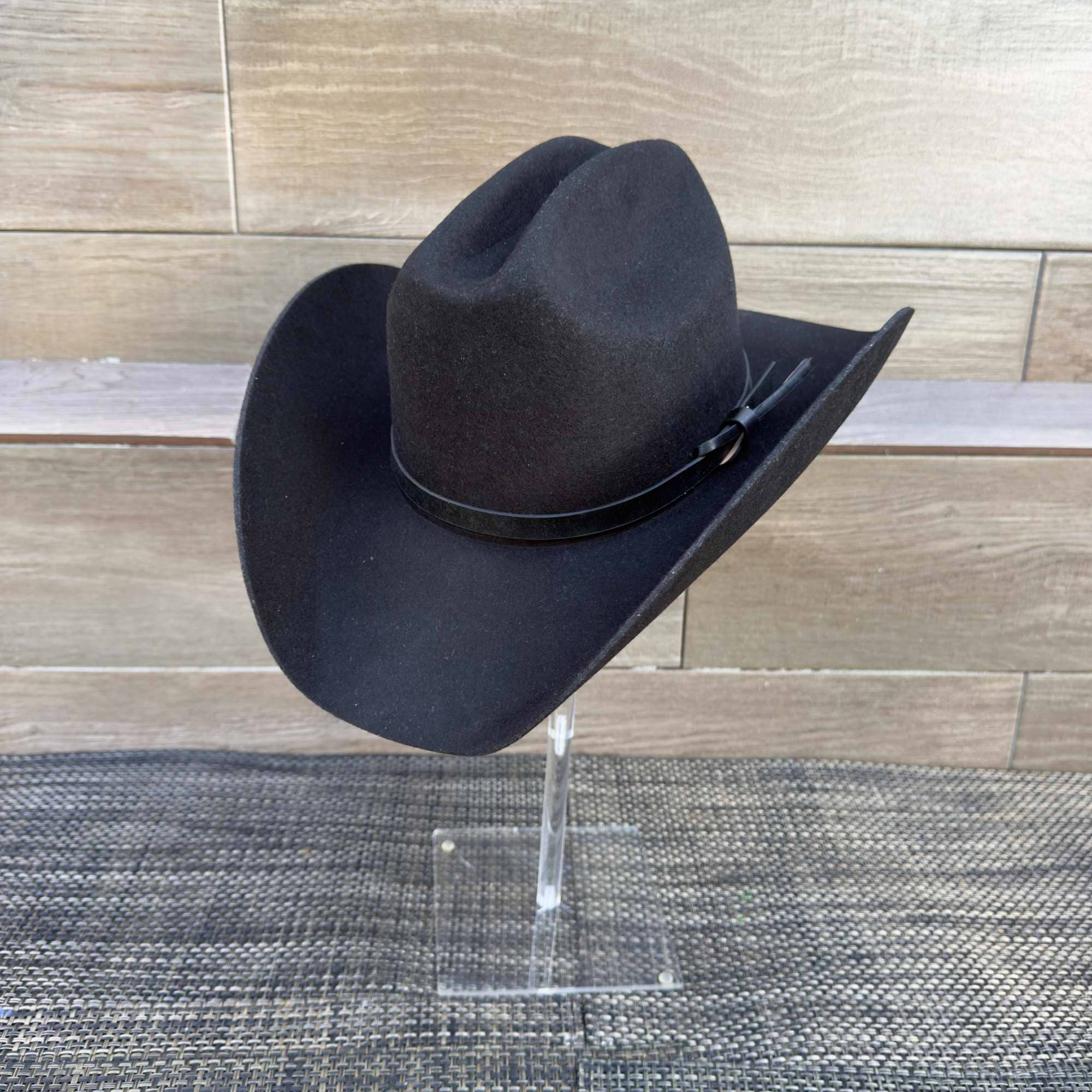 Australian Wool Cattleman Cowboy Hat with Leather Band - Black