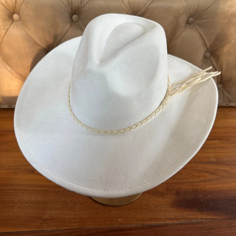 VEGAN SUEDE COWBOY HAT W/ BRAID SUEDE BELT