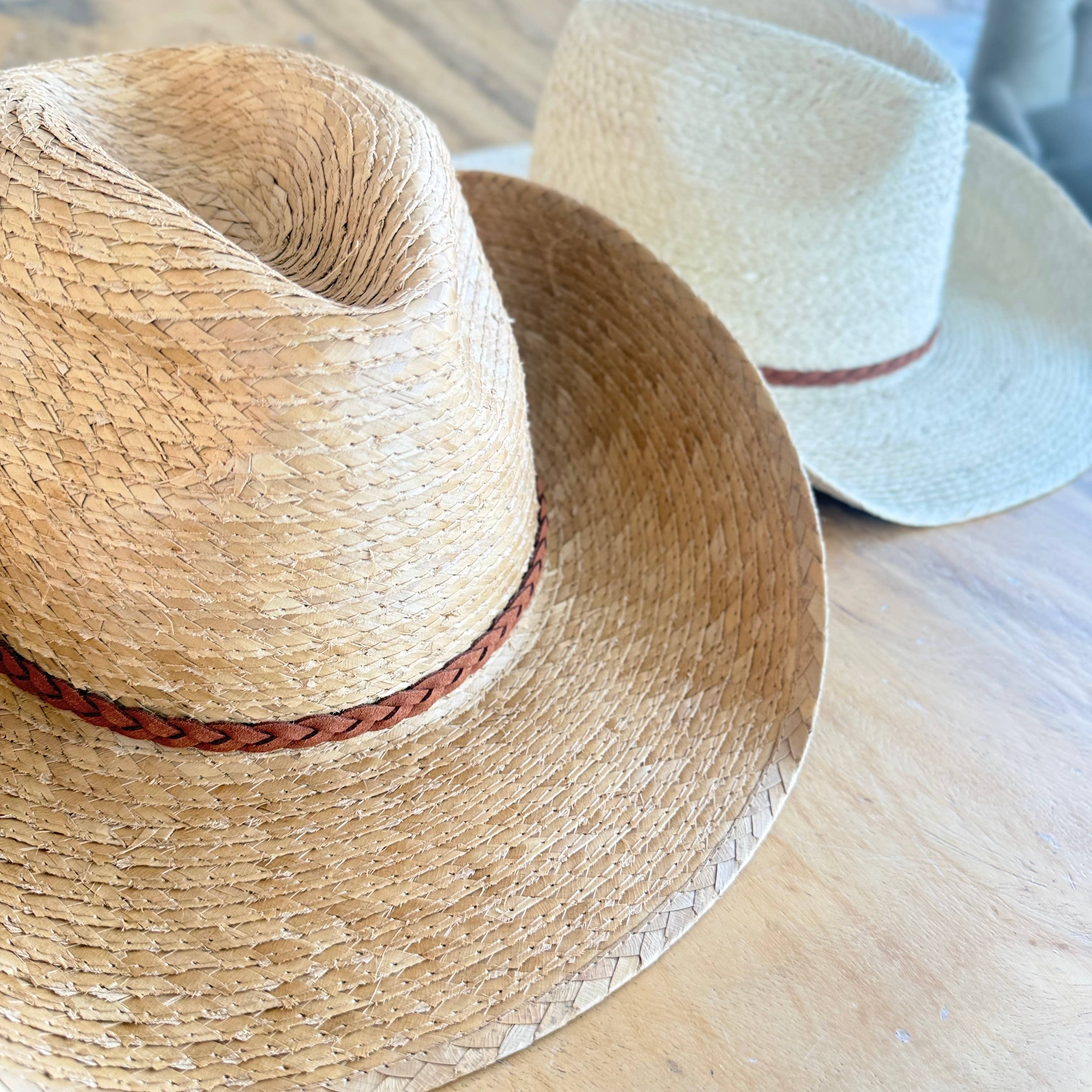 Natural Palm Leaf Cowboy Hat – Starched Western Sun Hat UPF