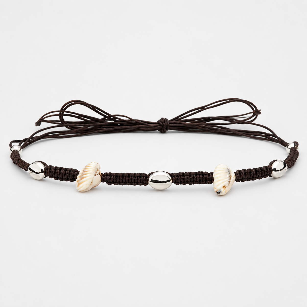 Western Cowrie Shell & Silver Beaded Adjustable Hat Band