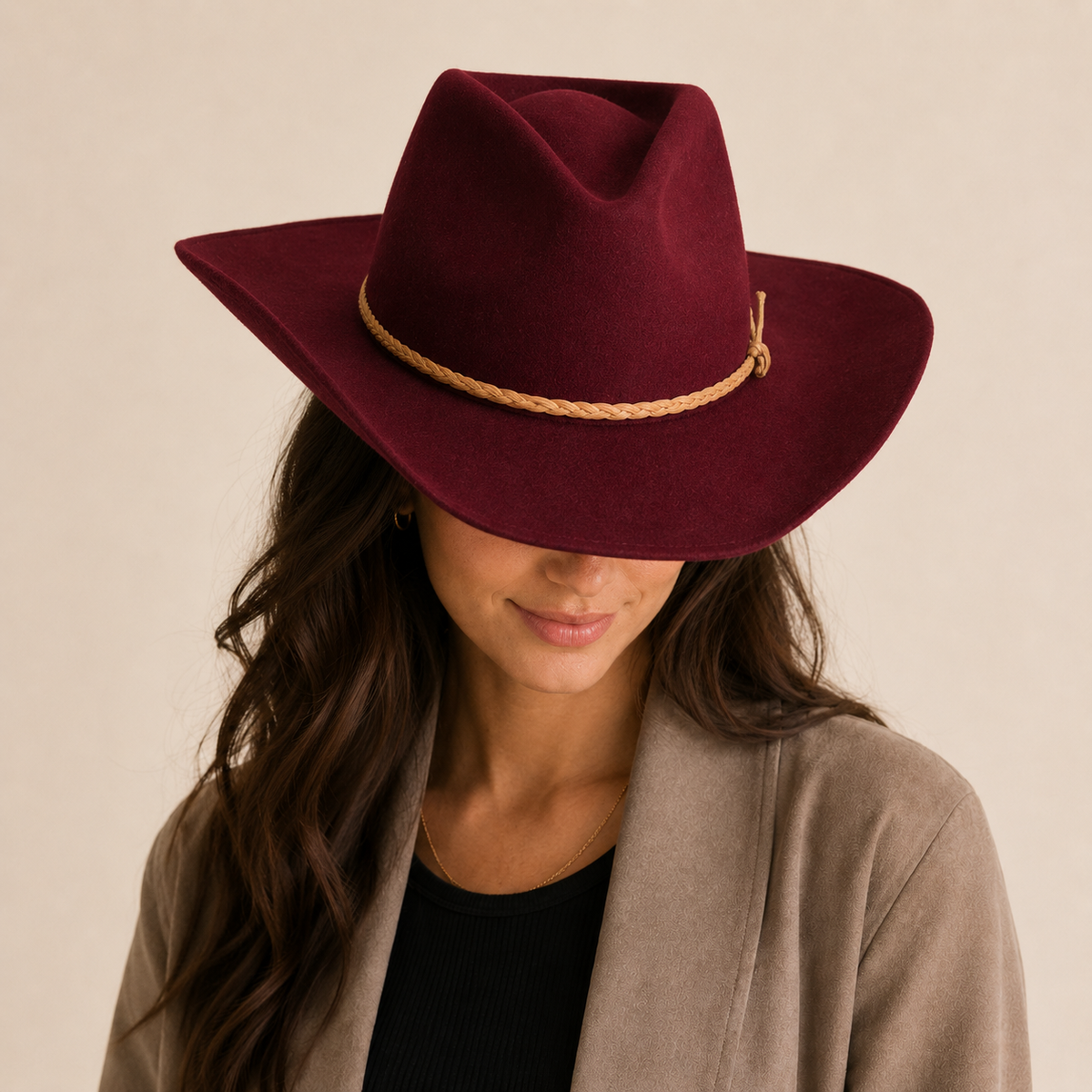 Australian Wool Stiff Brim Cowboy Hat with Suede Braid