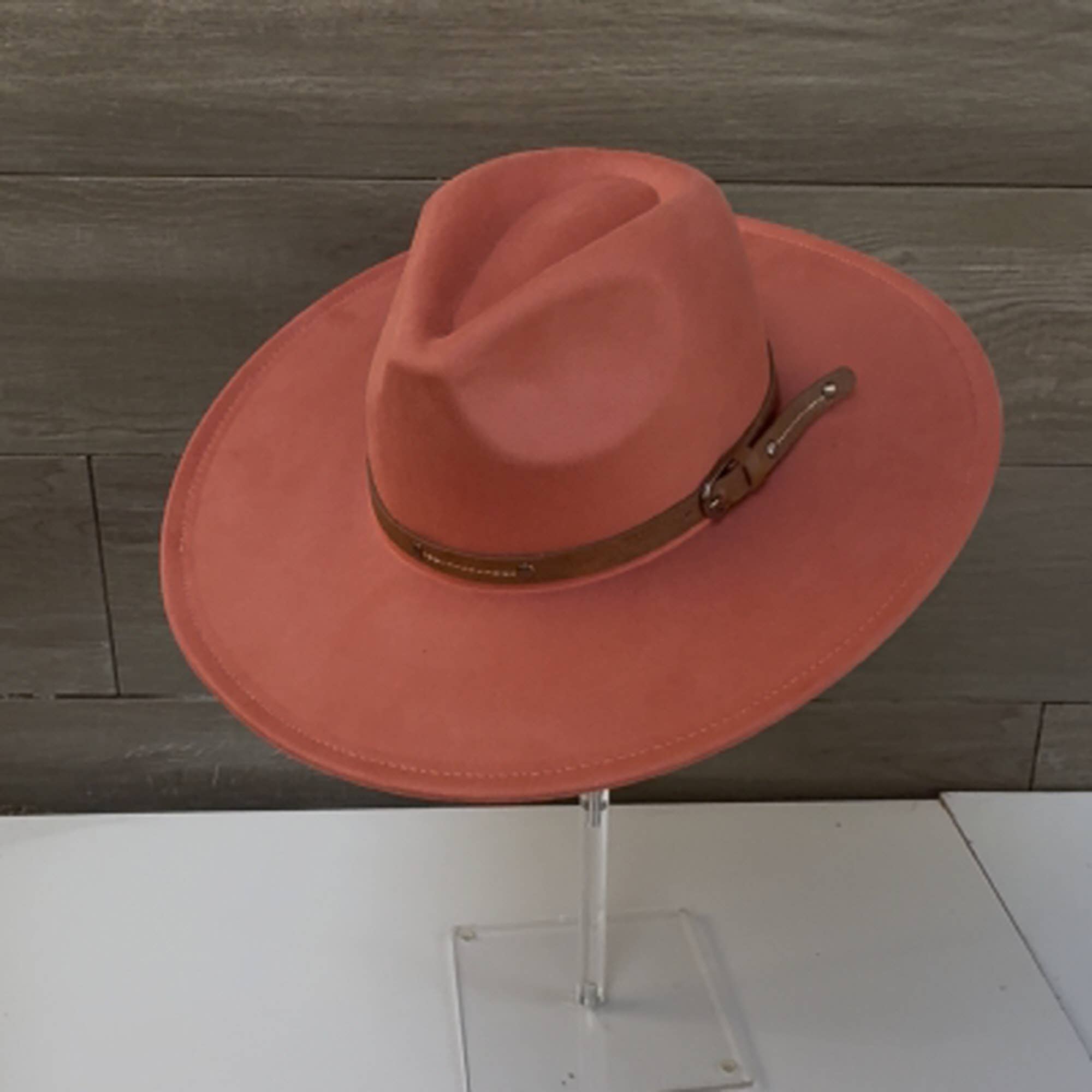 Wide Brim Suede Hat with Leather Belt