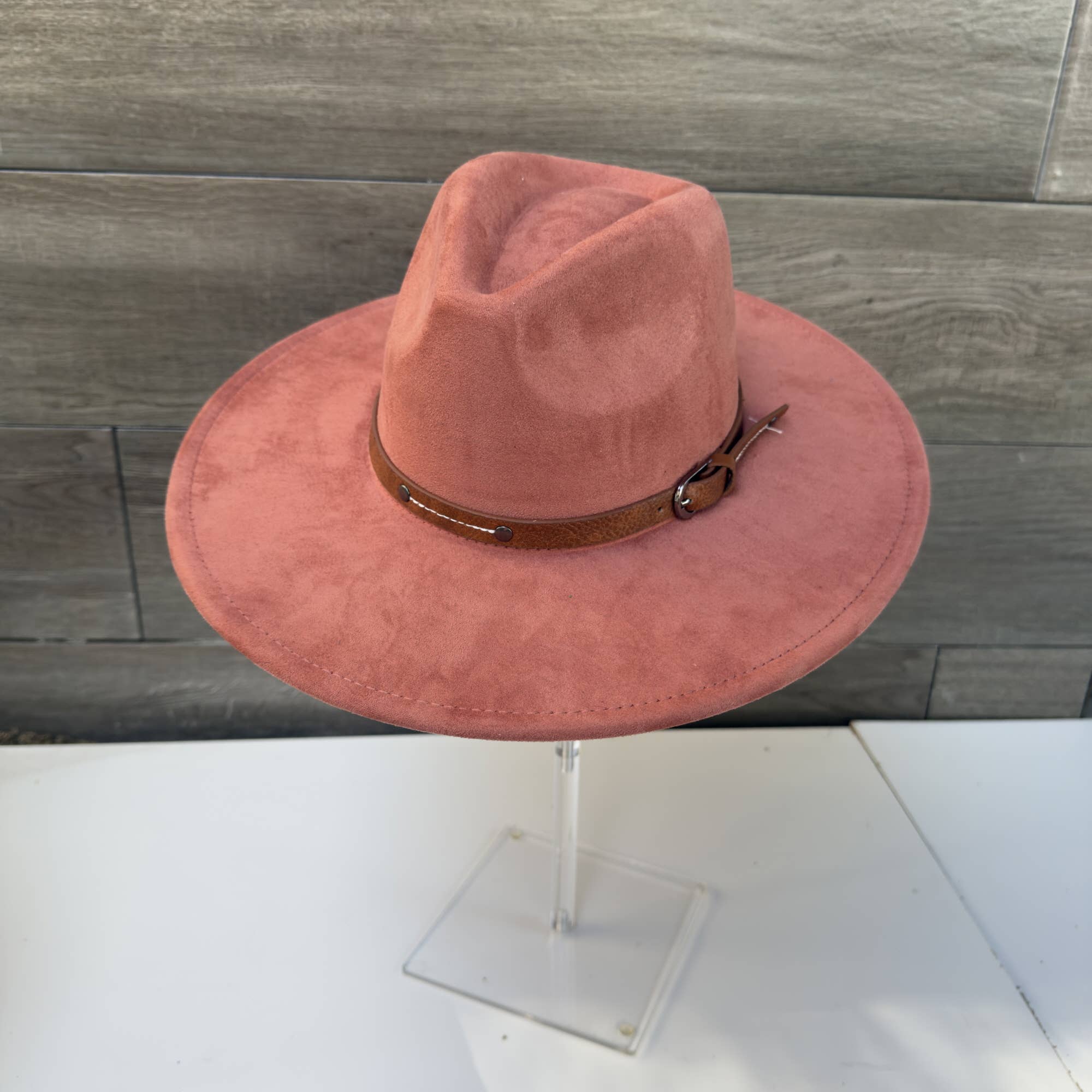 Wide Brim Suede Hat with Leather Belt