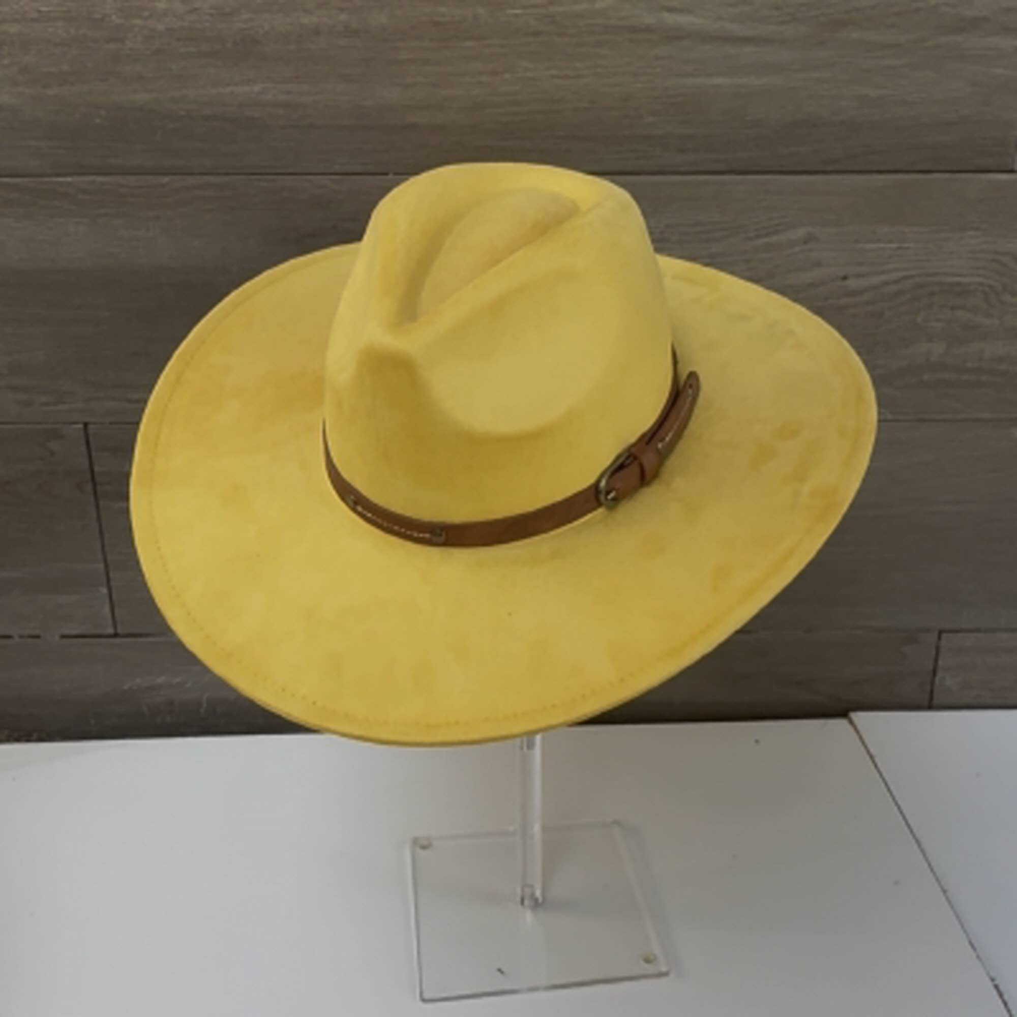 Wide Brim Suede Hat with Leather Belt
