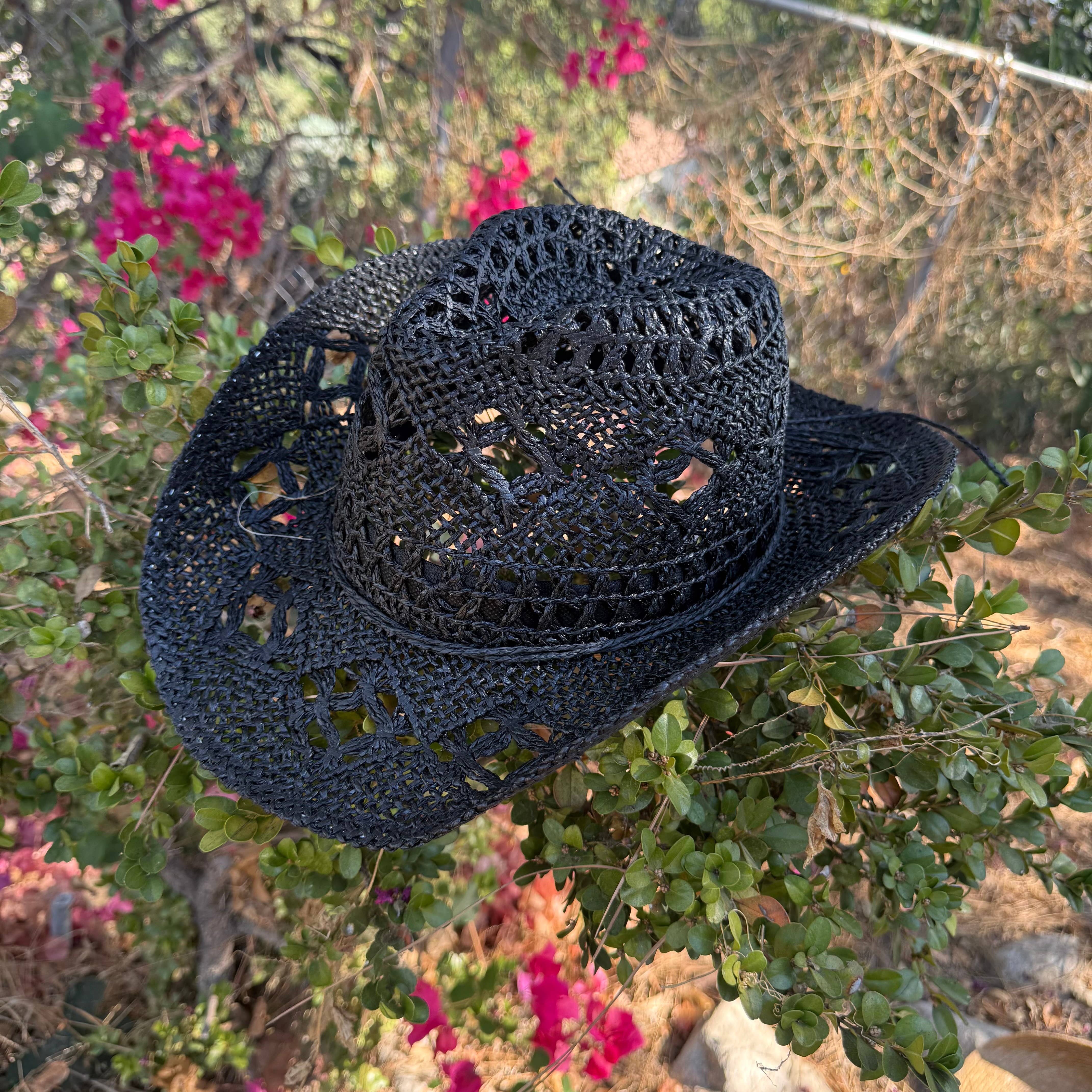 Open Weave Crochet Cowboy Hat Black