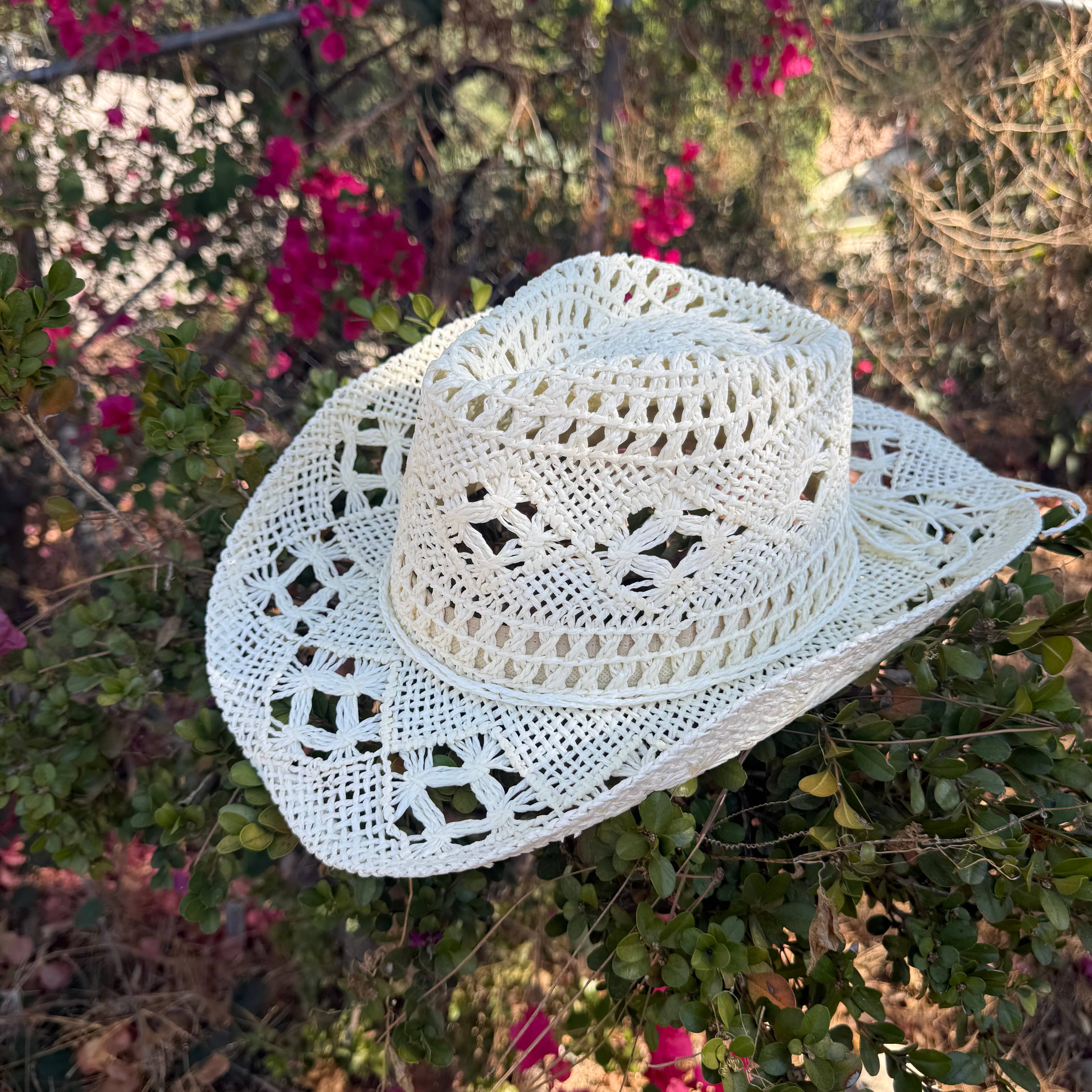 Open Weave Crochet Cowboy Hat Natural