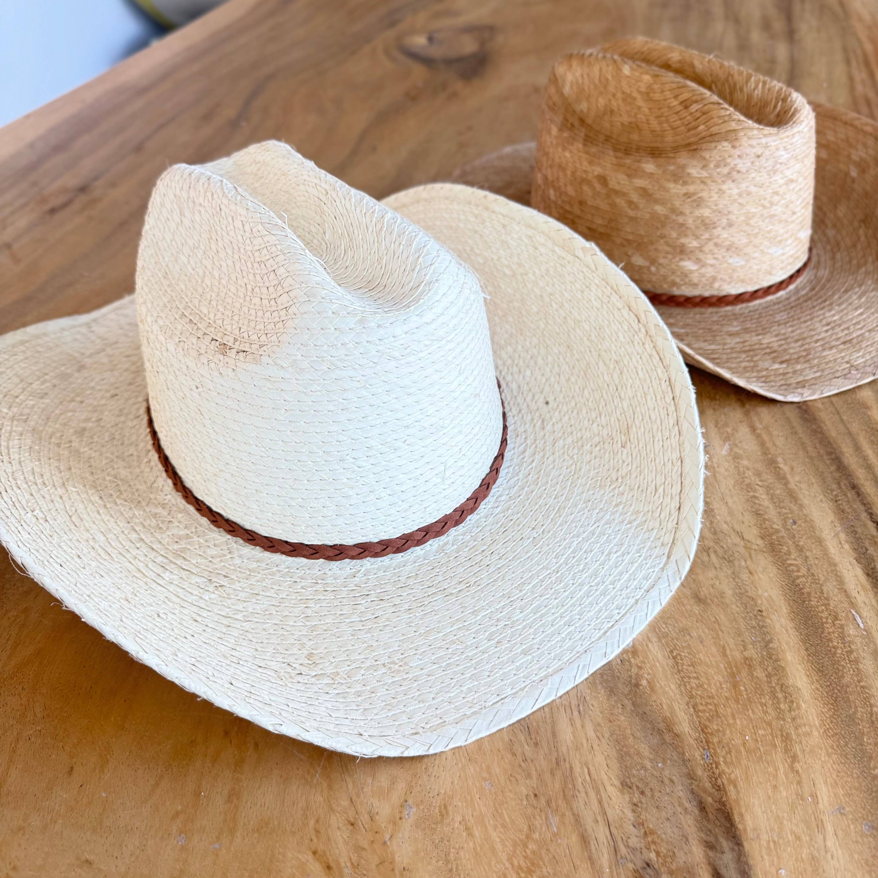 Natural Palm Leaf Cowboy Hat with Braided Band