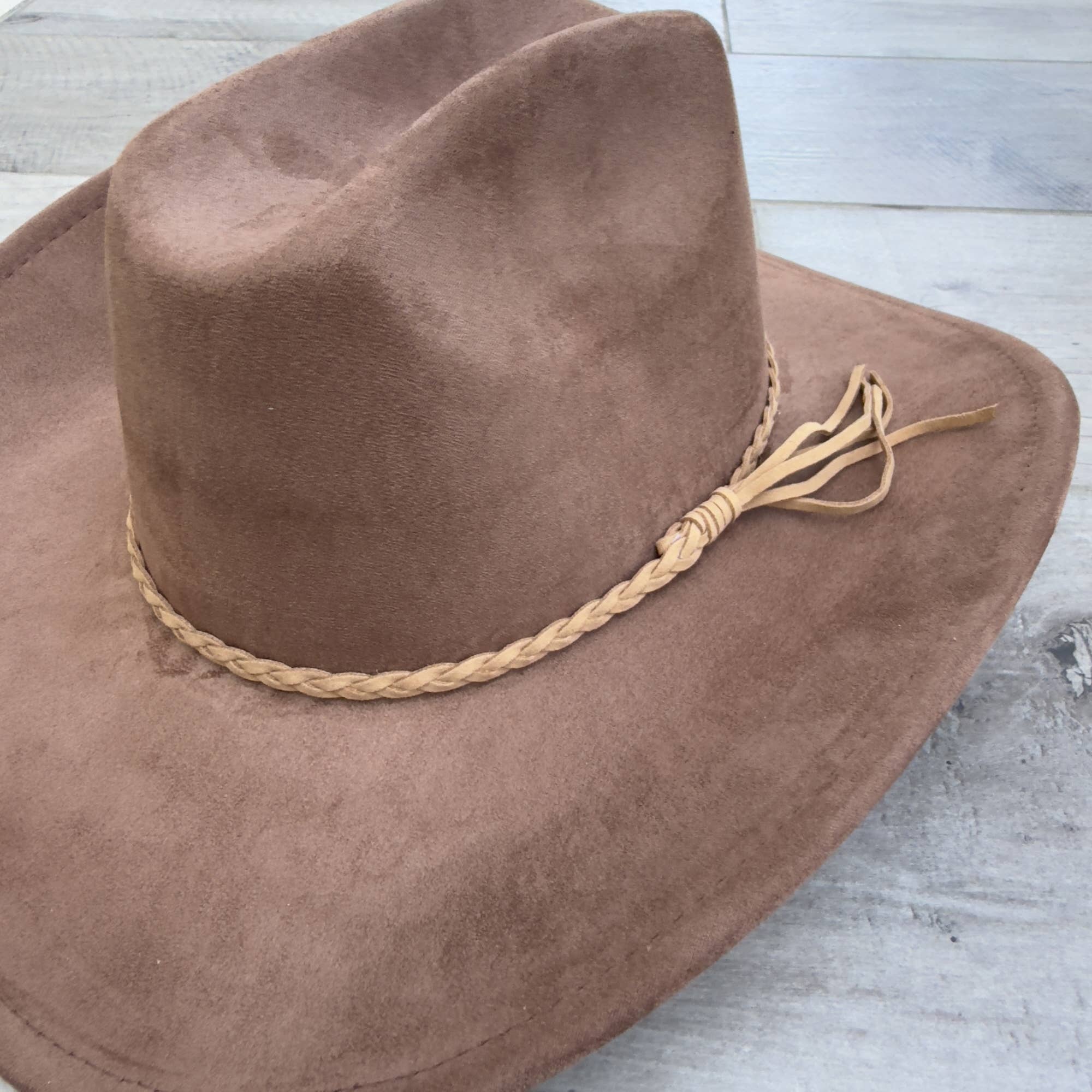 Vegan Suede Cattleman Cowboy Hat with Suede Hat Band