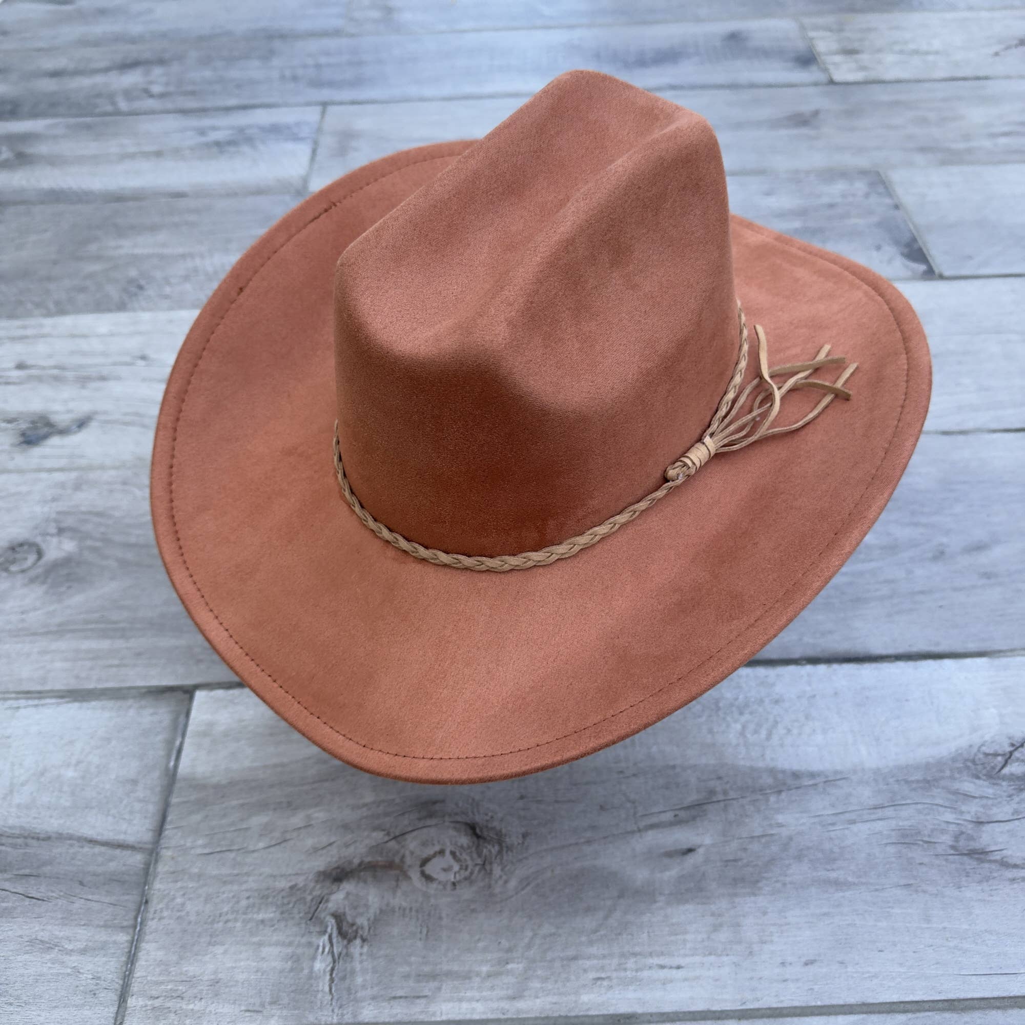 Vegan Suede Cattleman Cowboy Hat with Suede Hat Band