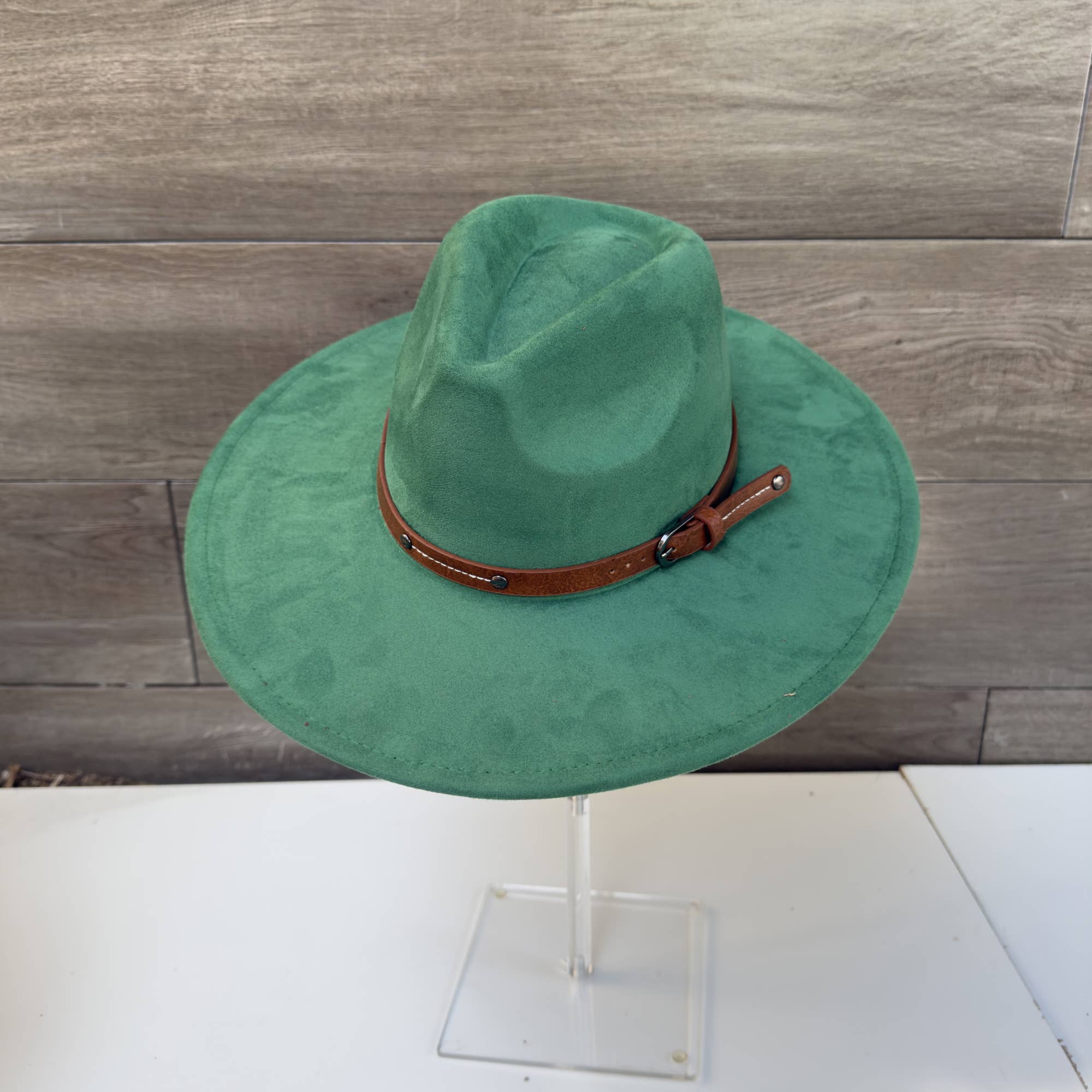 Wide Brim Suede Hat with Leather Belt