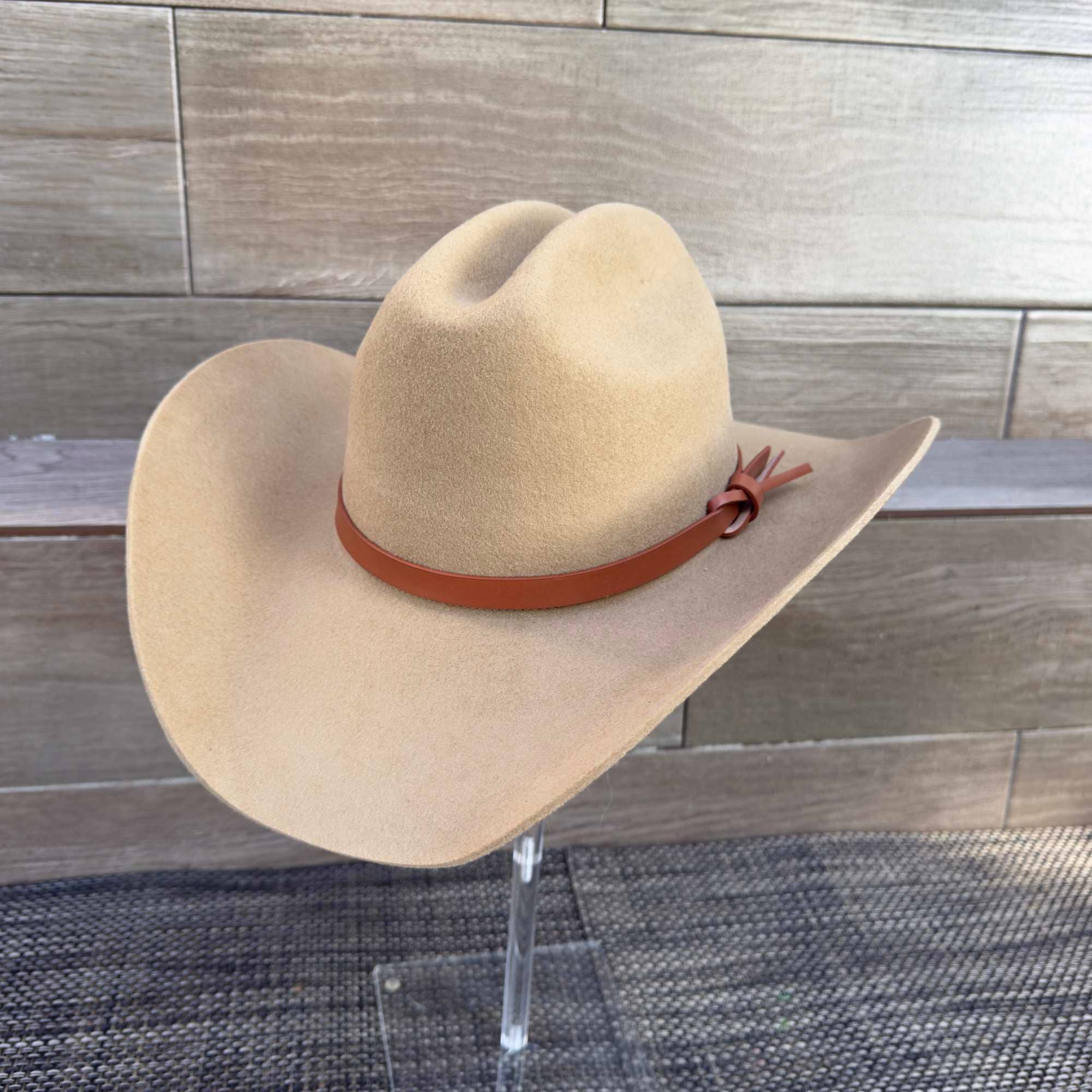 Australian Wool Cattleman Cowboy Hat with Leather Band - Camel