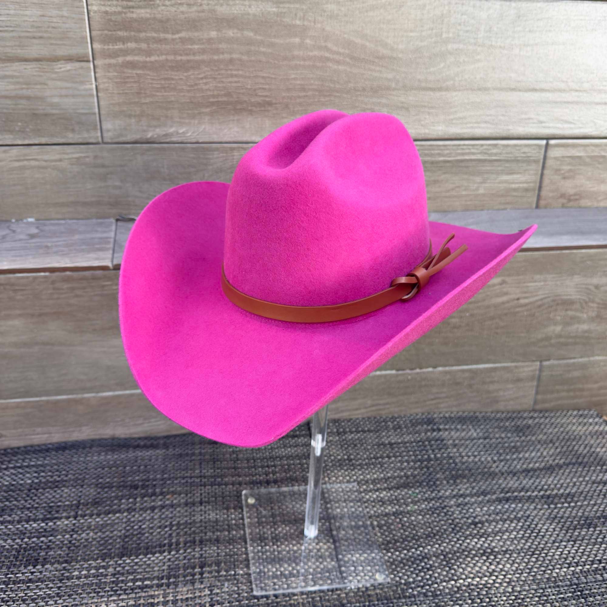 Australian Wool Cattleman Cowboy Hat with Leather Band - Fuchsia