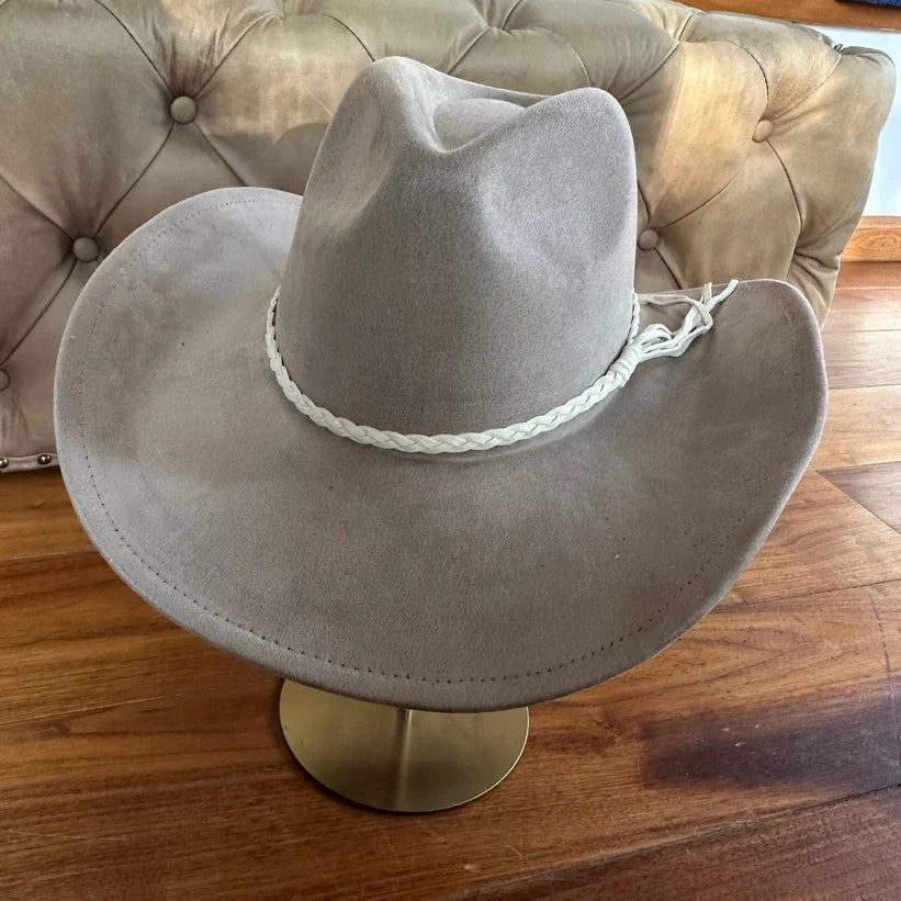 VEGAN SUEDE COWBOY HAT W/ BRAID SUEDE BELT