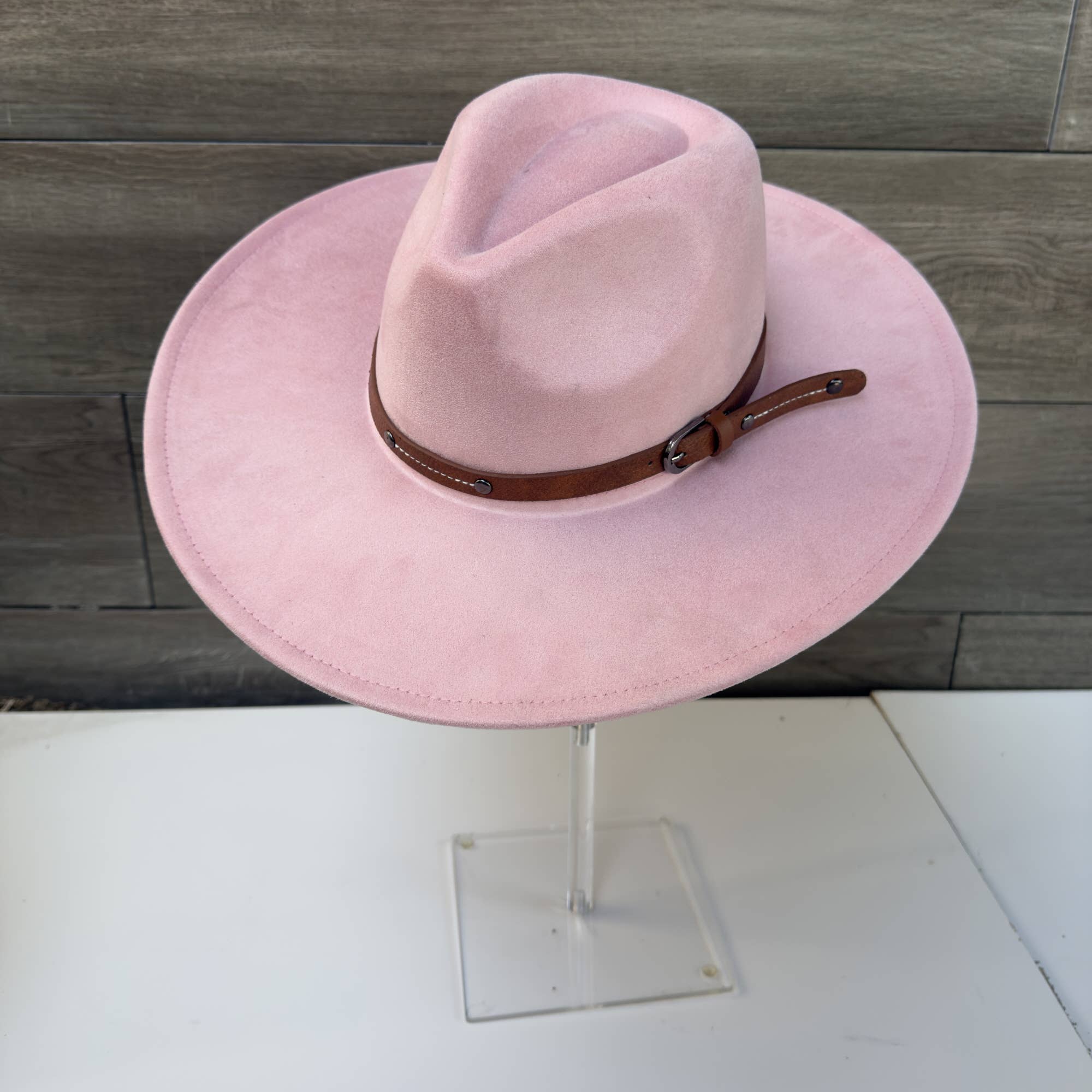 Wide Brim Suede Hat with Leather Belt