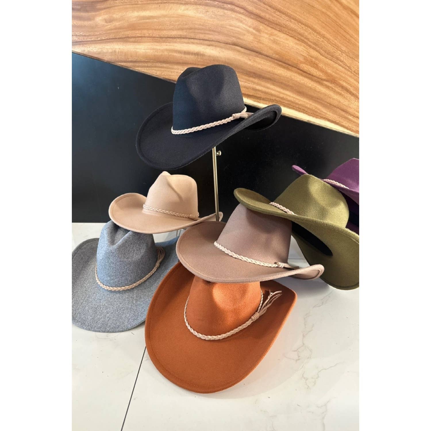 Vegan Felt Cowboy Hat with Suede Belt