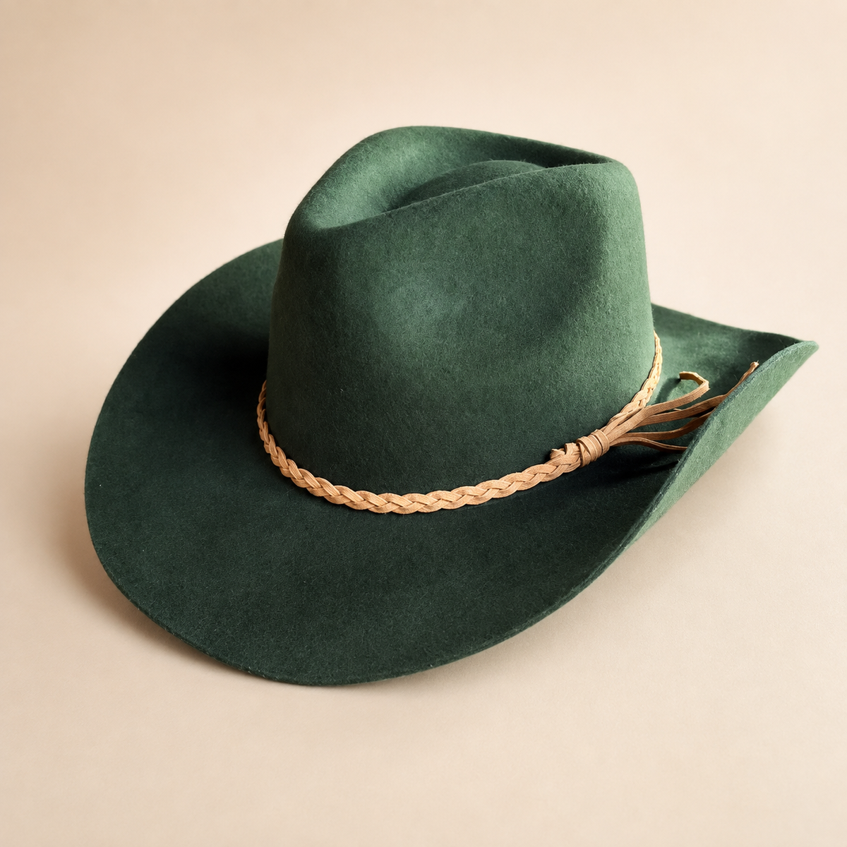 Australian Wool Stiff Brim Cowboy Hat with Suede Braid