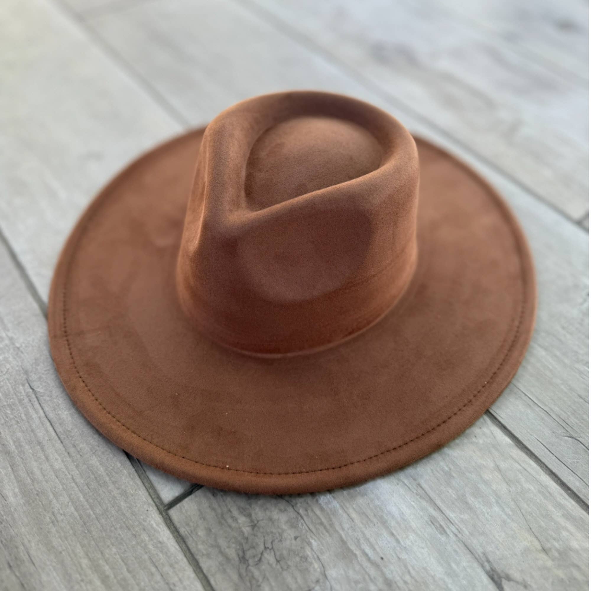 Vegan Suede Wide Brim Rancher Hat – Structured Flat Brim