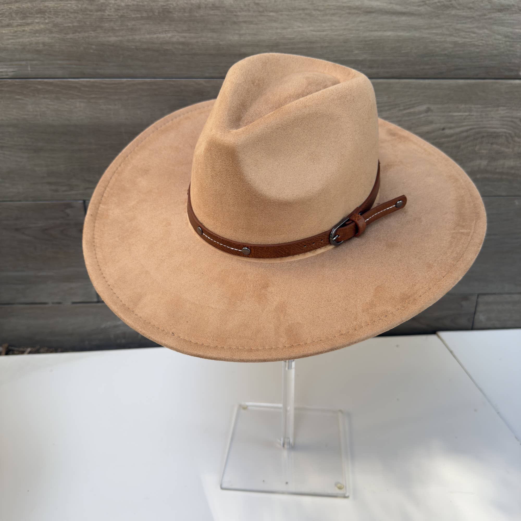 Wide Brim Suede Hat with Leather Belt