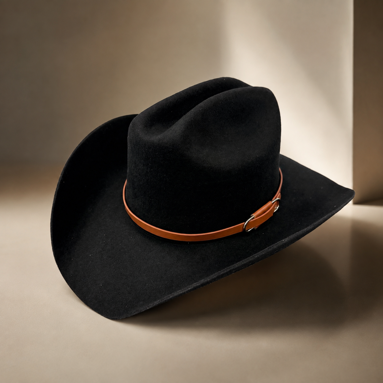 Australian Wool Cattleman Cowboy Hat with Leather Band - Black