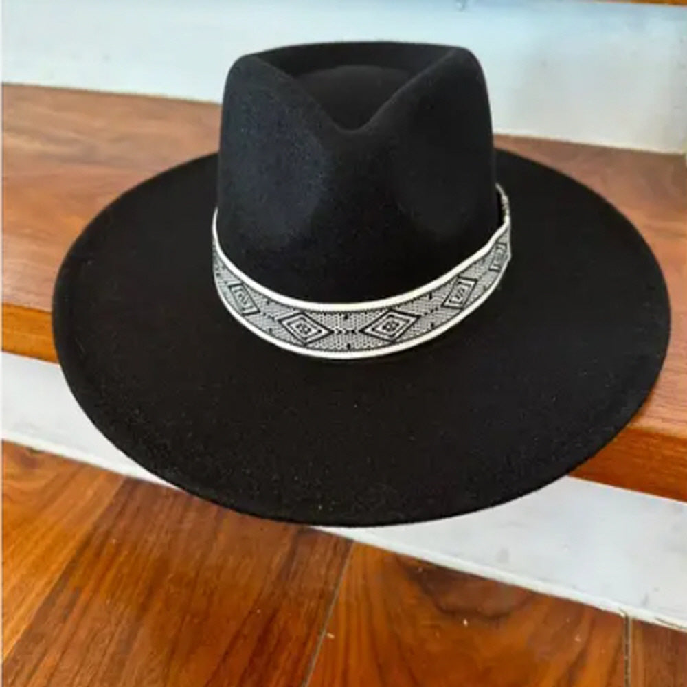 VEGAN FELT PANAMA HAT  W/ JACQUARD TAPE