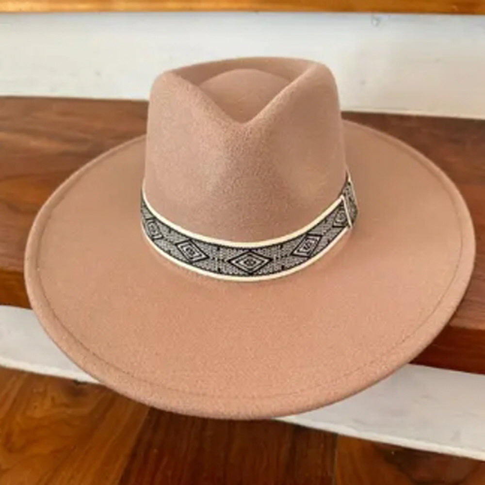 VEGAN FELT PANAMA HAT  W/ JACQUARD TAPE