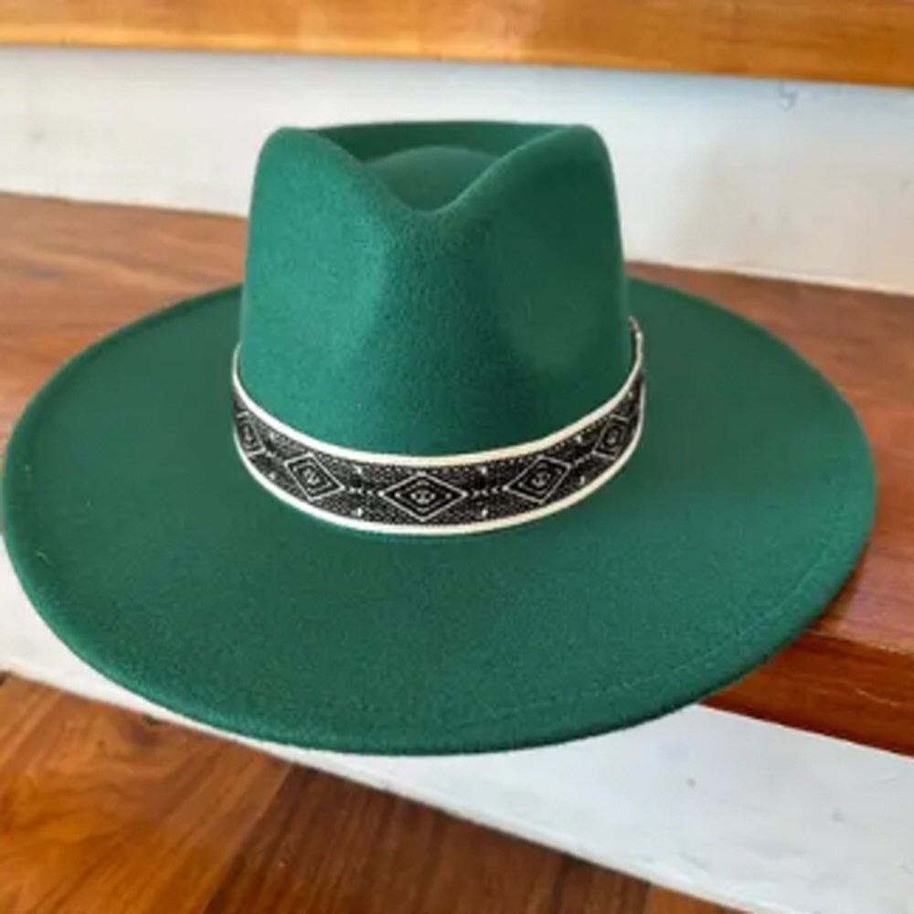 VEGAN FELT PANAMA HAT  W/ JACQUARD TAPE