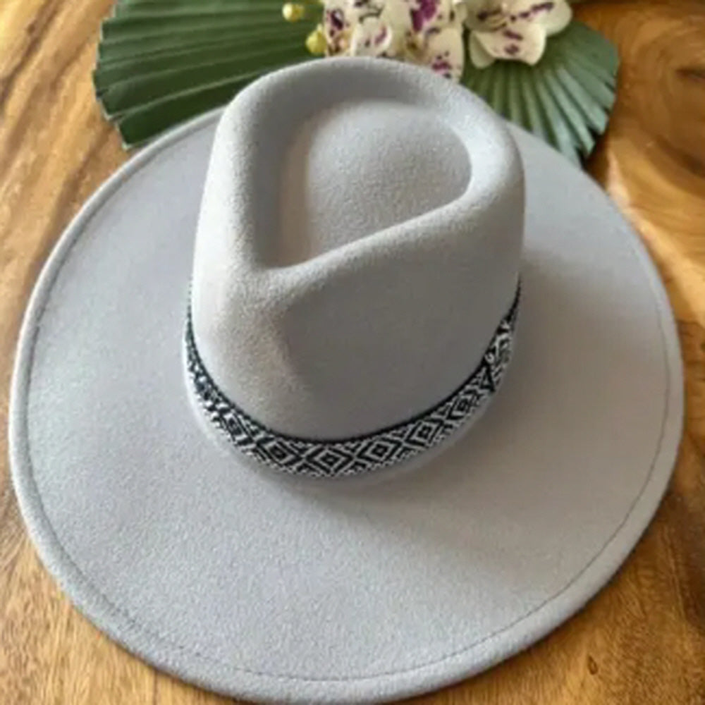 VEGAN FELT RANCHER HAT W/ JACQUARD TAPE.