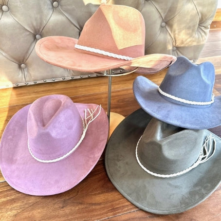 VEGAN SUEDE COWBOY HAT W/ BRAID SUEDE BELT