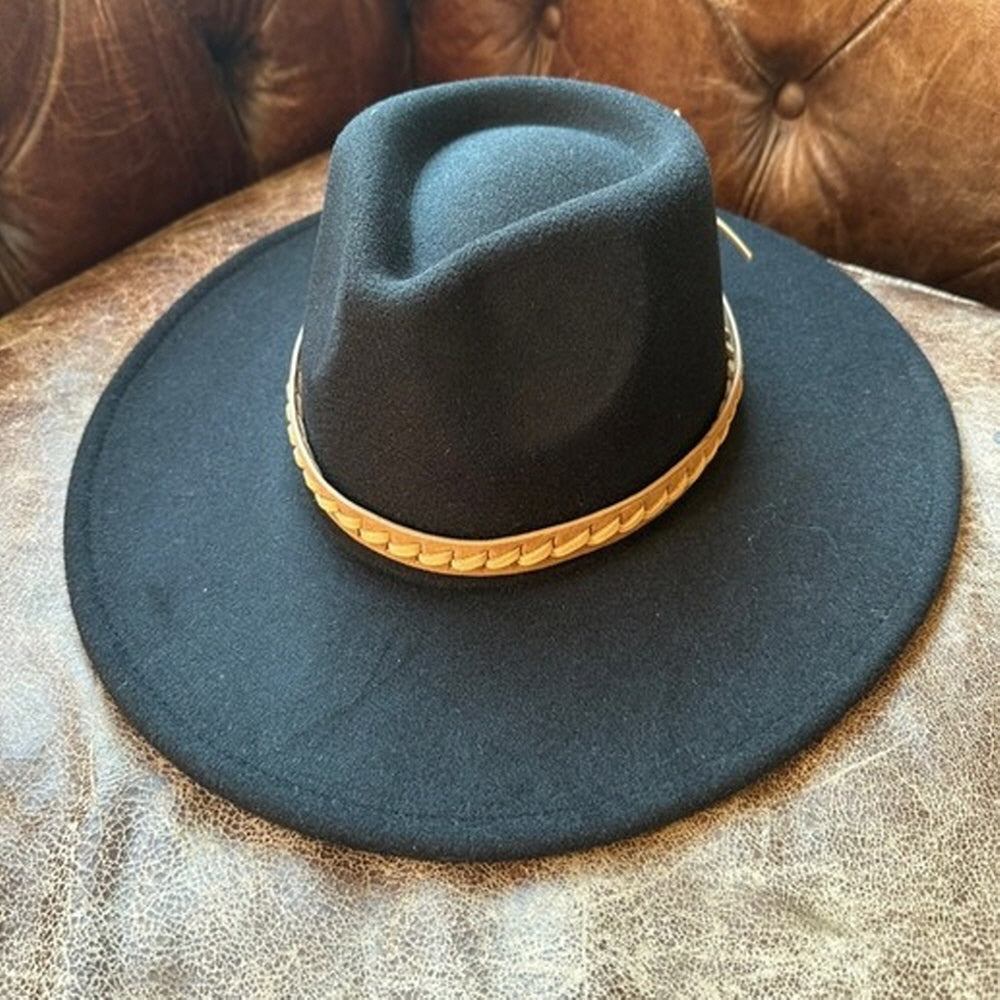 VEGAN FELT RANCHER HAT WITH BRAIDE LEATHER BELT