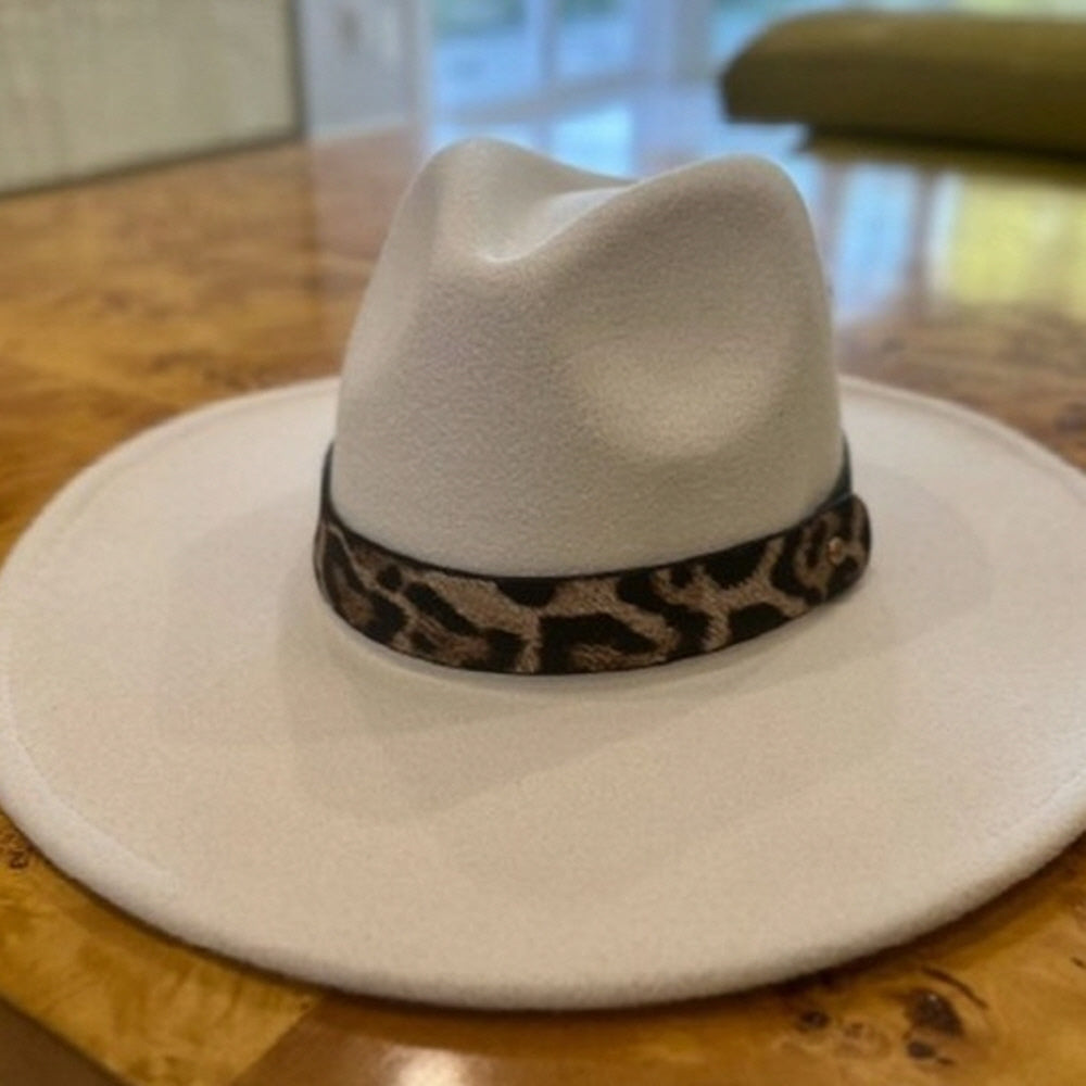 VEGAN FELT FEDORA  LEOPARD PRINT BELT