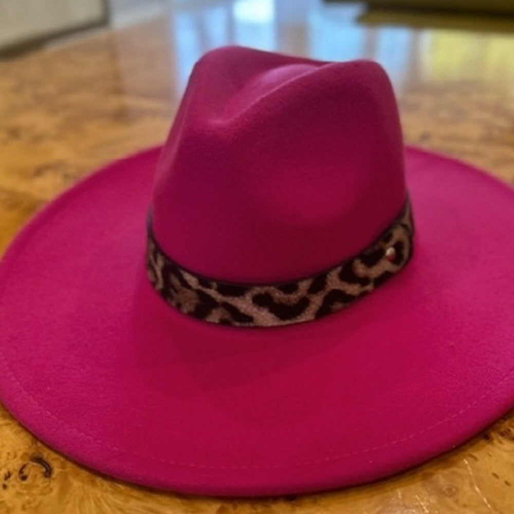 VEGAN FELT FEDORA  LEOPARD PRINT BELT