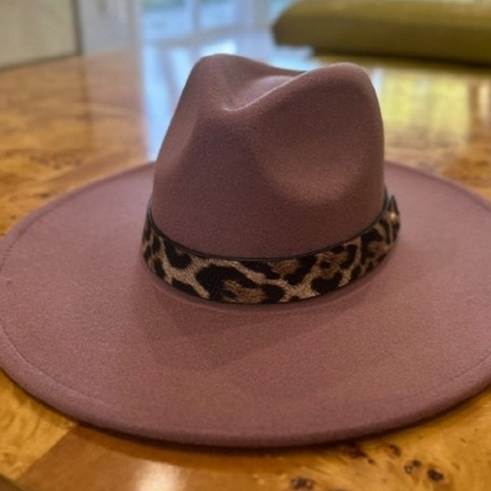 VEGAN FELT FEDORA  LEOPARD PRINT BELT