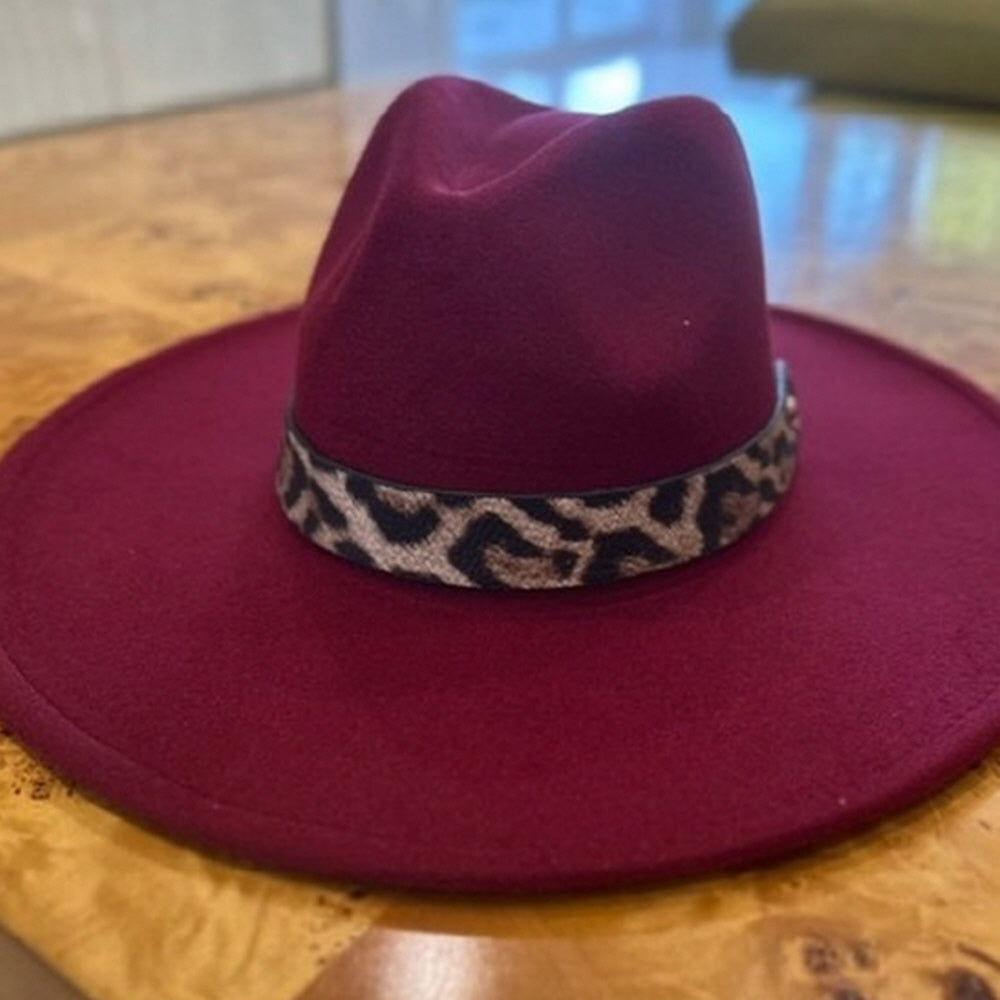 VEGAN FELT FEDORA  LEOPARD PRINT BELT