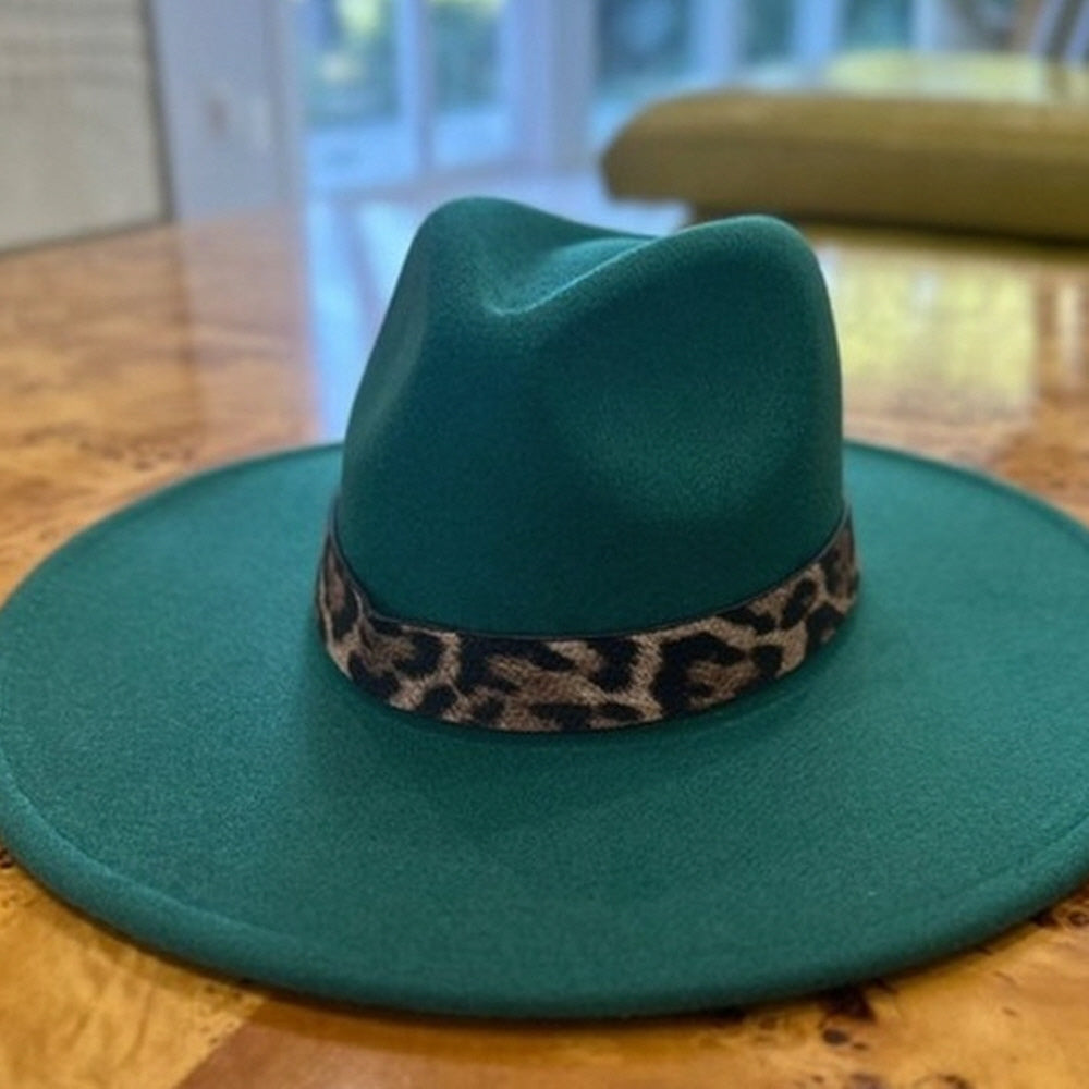 VEGAN FELT FEDORA  LEOPARD PRINT BELT