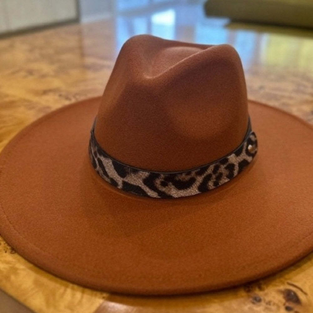 VEGAN FELT FEDORA  LEOPARD PRINT BELT