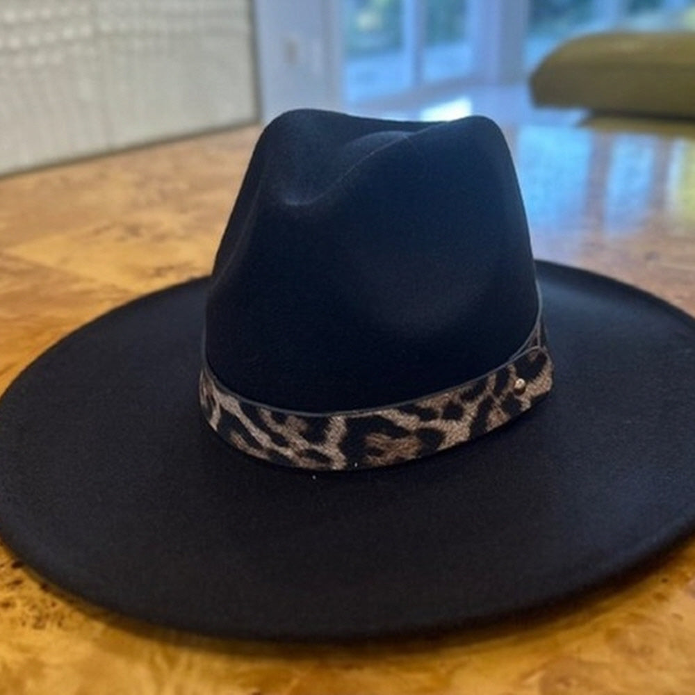 VEGAN FELT FEDORA  LEOPARD PRINT BELT