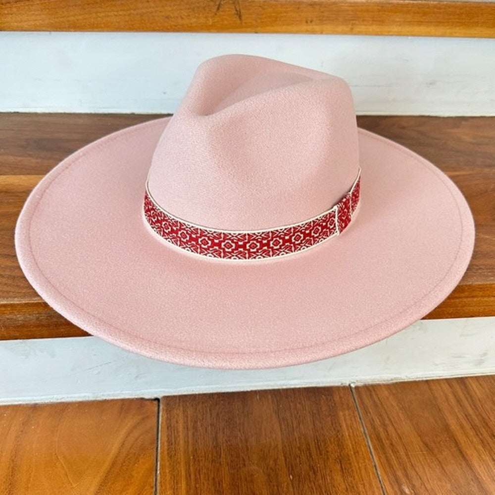 VEGAN FELT FEDORA W/HAT JACQUARD TAPE