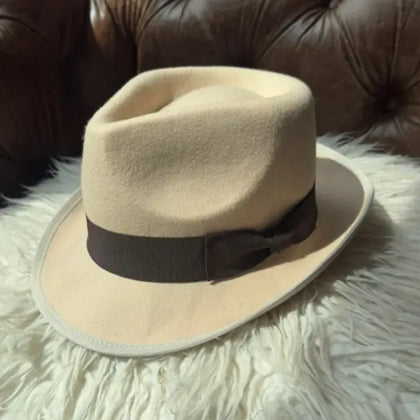 CLASSIC WOOK FEDORA WITH RIBBON-GREY