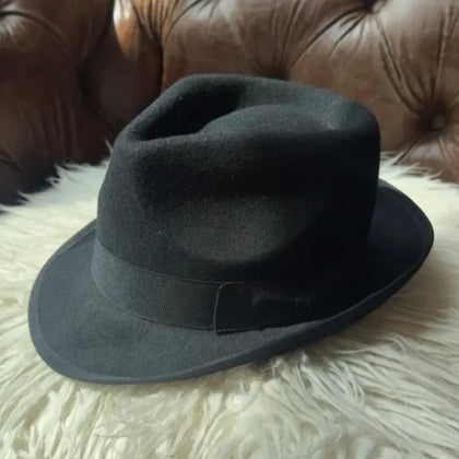 CLASSIC WOOK FEDORA WITH RIBBON-GREY