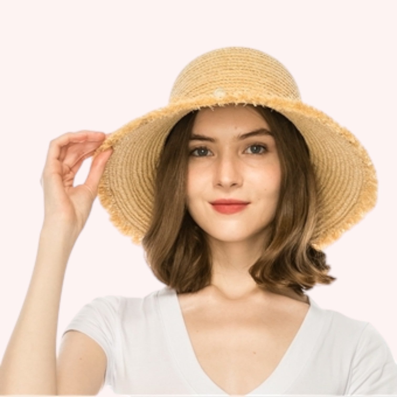 Raffia Fringe Bucket Hat with Shells