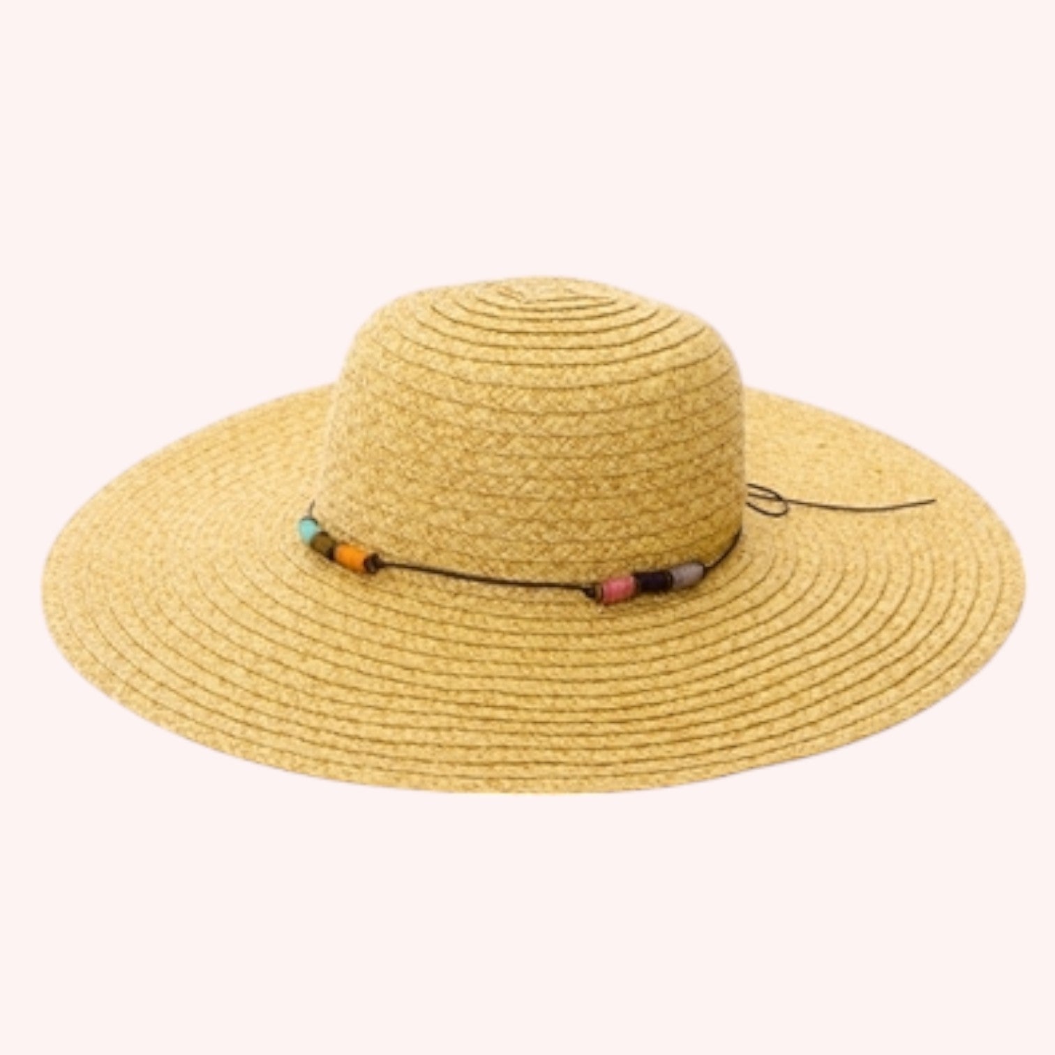 Straw Wide Brim Hat w/ Colorful Wrapped Beads