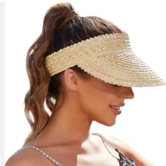 Palm Luxe Straw Visor — Adjustable Braided Sun Shield