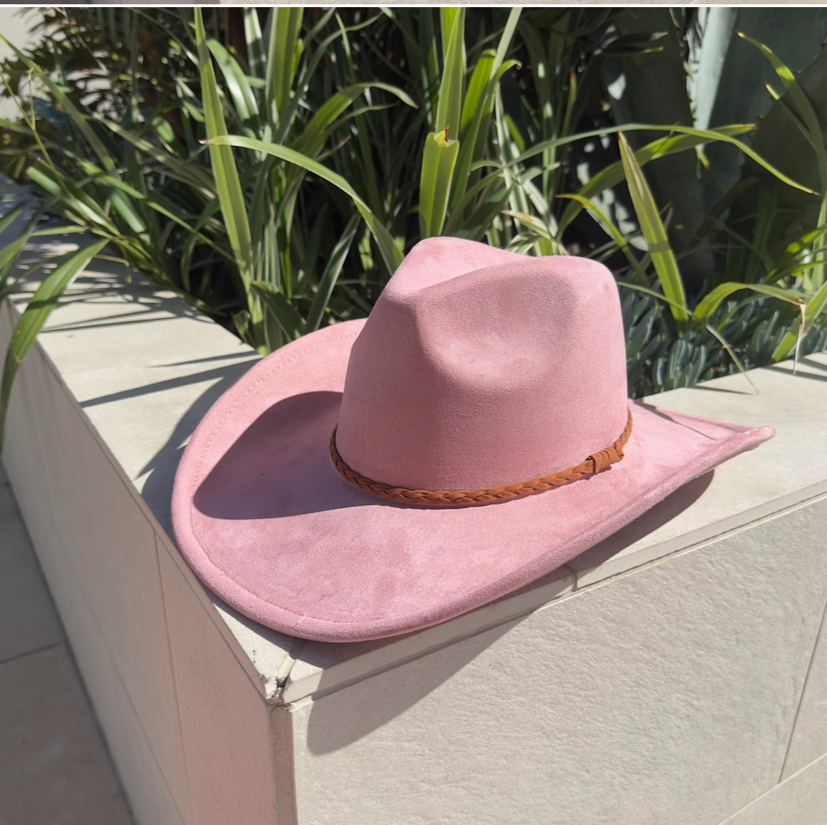 Fashion Vegan Suede Cowboy Hat W/ Braided Suede Strap.